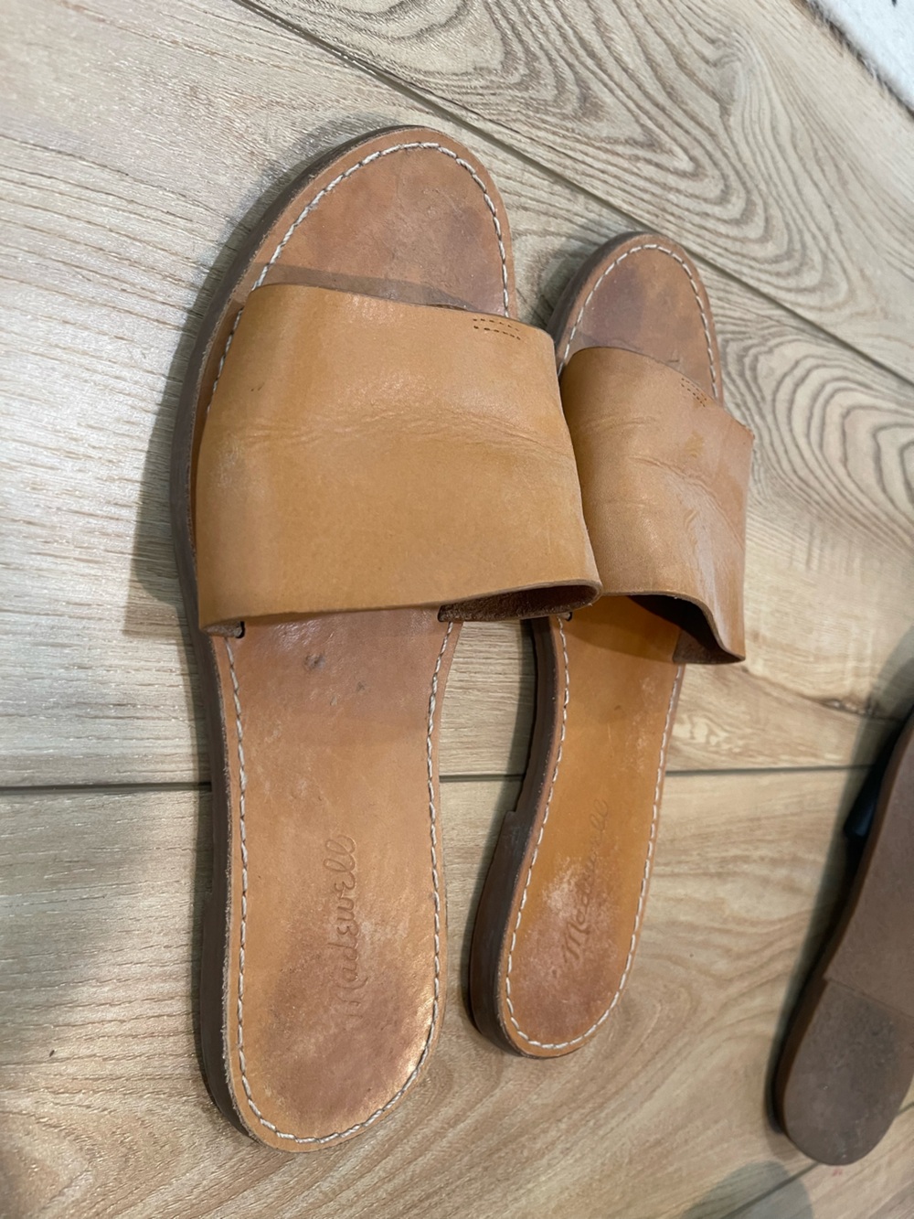 Madewell Cognac Leather Wide-Band Slide Sandals - Picture 3 of 4